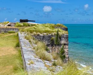 A canon looks over the Atlantic Ocean in Bermuda